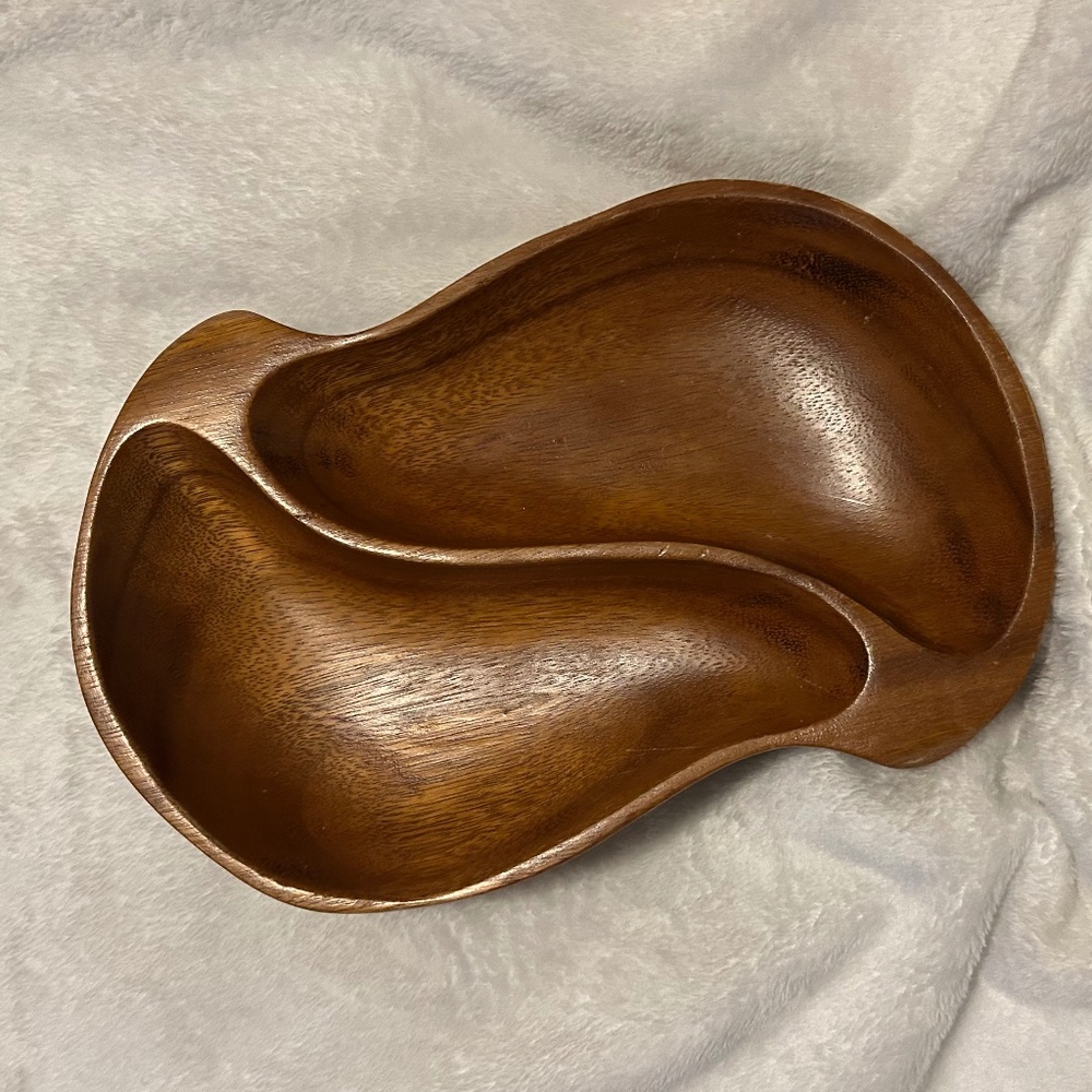Vintage Genuine Monkey-Pod Wood Divided Dish/Tray Made In Phillipines By Dolphin